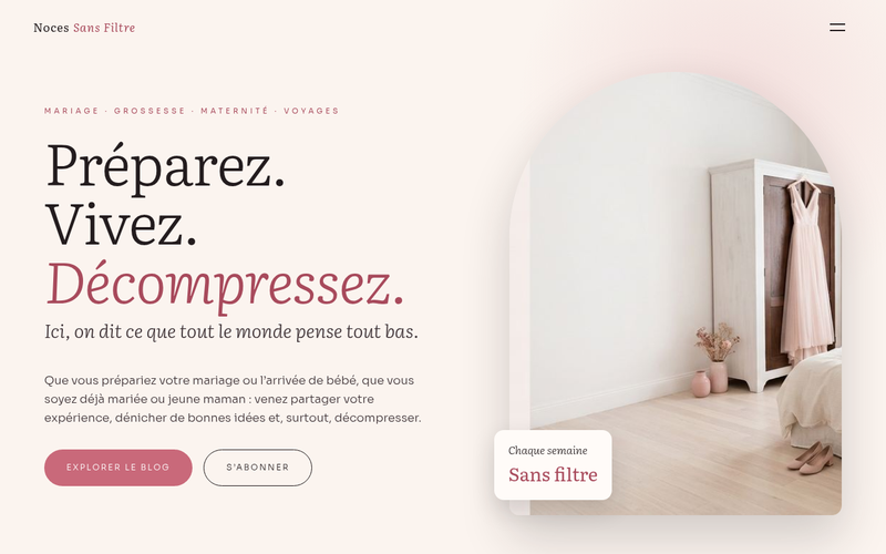 Aperçu d’un modèle de site pour blog mariage