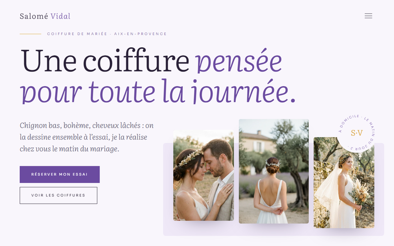 Aperçu du modèle Coiffure mariée · Lavande et miel, pour coiffure et maquillage