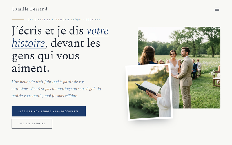 Aperçu d’un modèle de site pour officiant