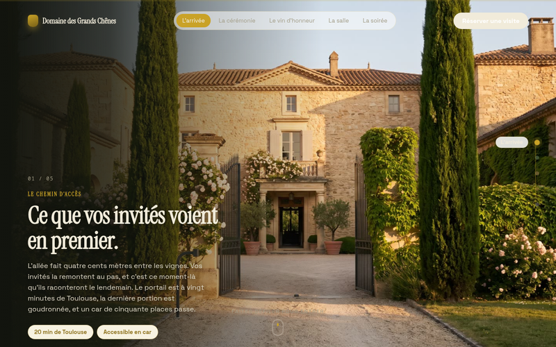 Aperçu d’un modèle de site pour lieu de réception
