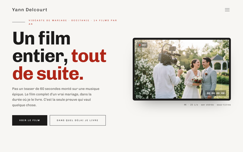 Aperçu d’un modèle de site pour vidéaste