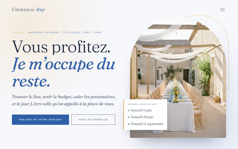 Aperçu d’un modèle de site pour wedding planner