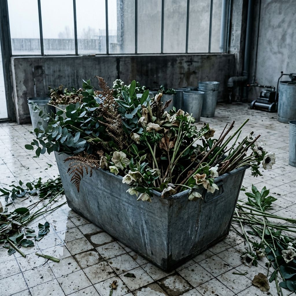 Bac de tiges et de feuillages destinés au compost
