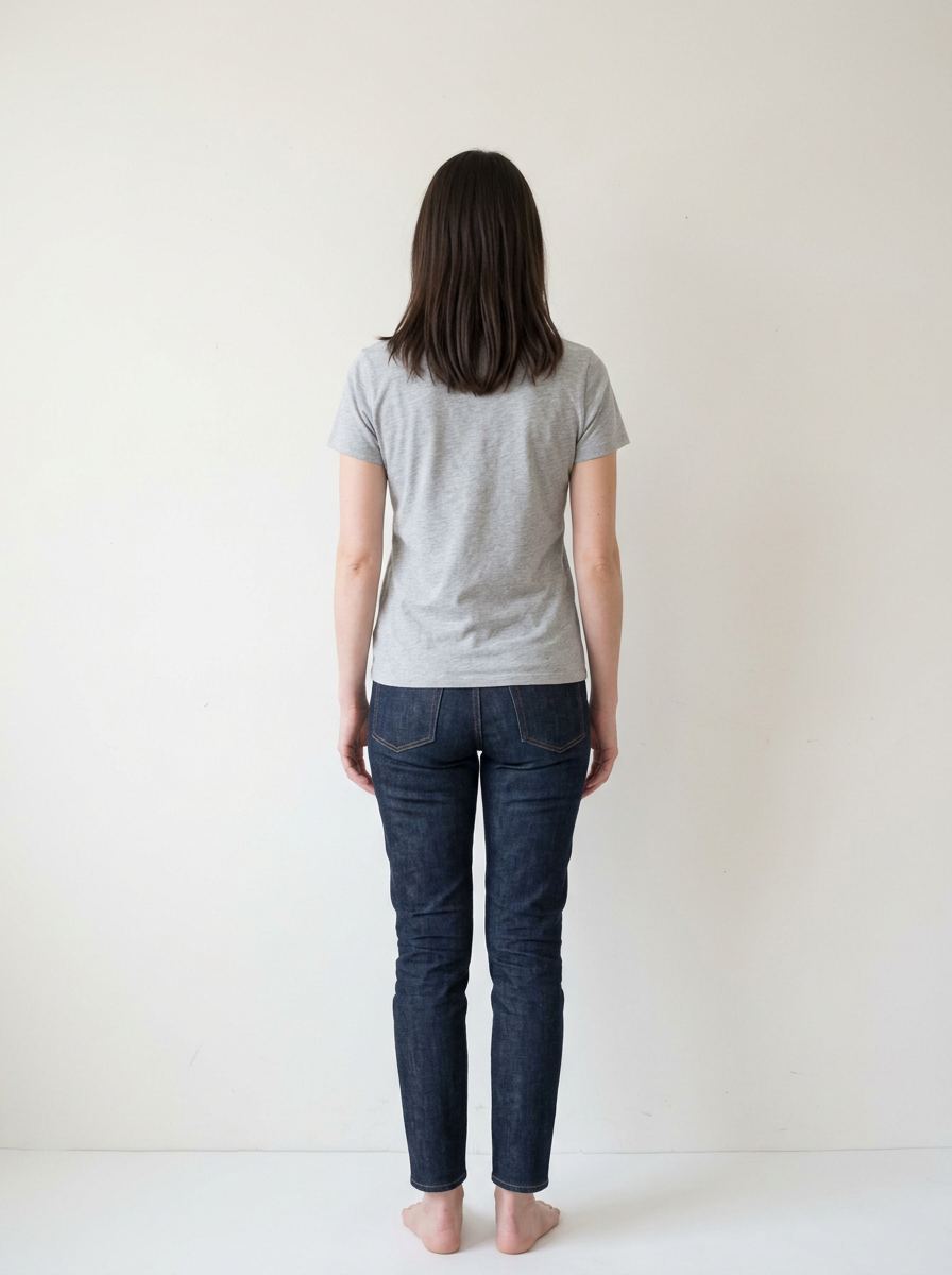 Pola de dos, en pied, même tenue, contre un mur nu