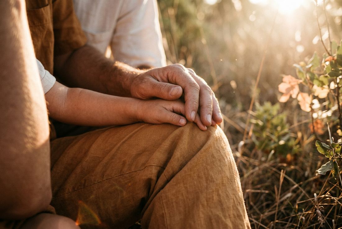 Deux mains d’adulte et une petite main d’enfant posées ensemble