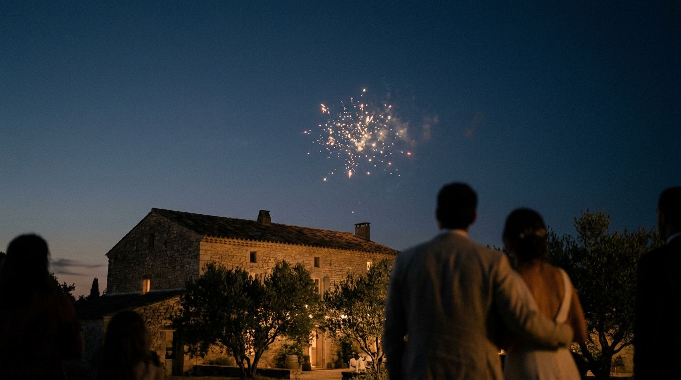 Feu d’artifice au-dessus du domaine en fin de soirée